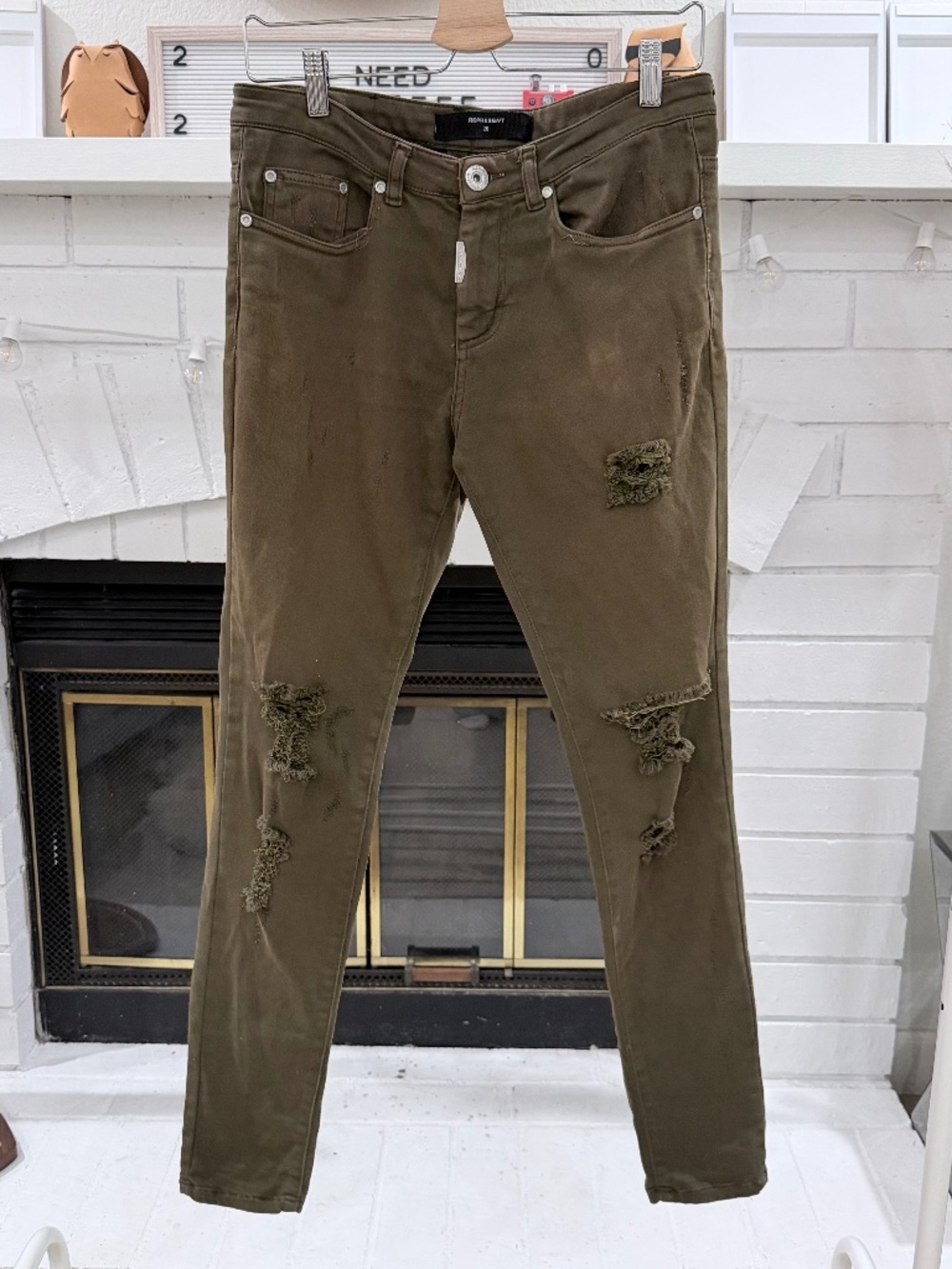 Represent Essentials Jeans Destroy Skinny Denim Pants - Olive